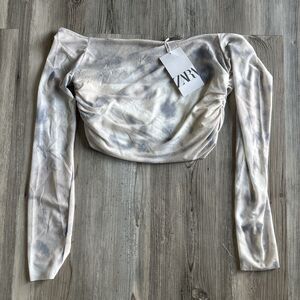 NWT Zara Whimsical Fairycore Tuile Cropped Long Sleeved Top Size Medium